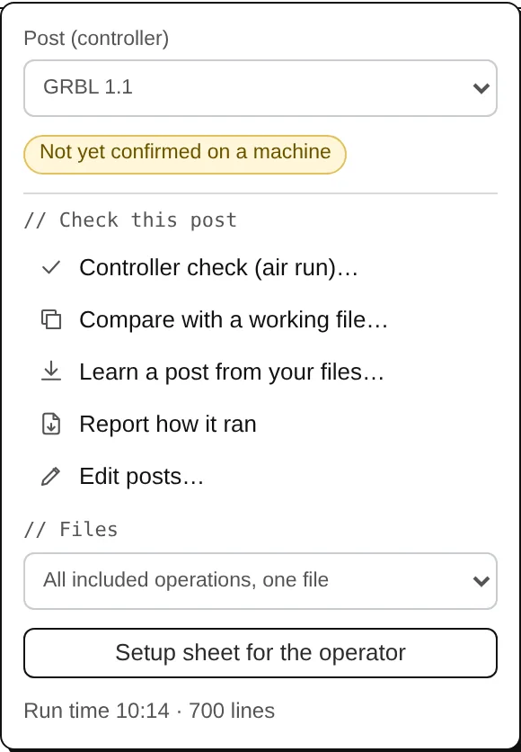 Export options: the post, its status, the post checks and the files.