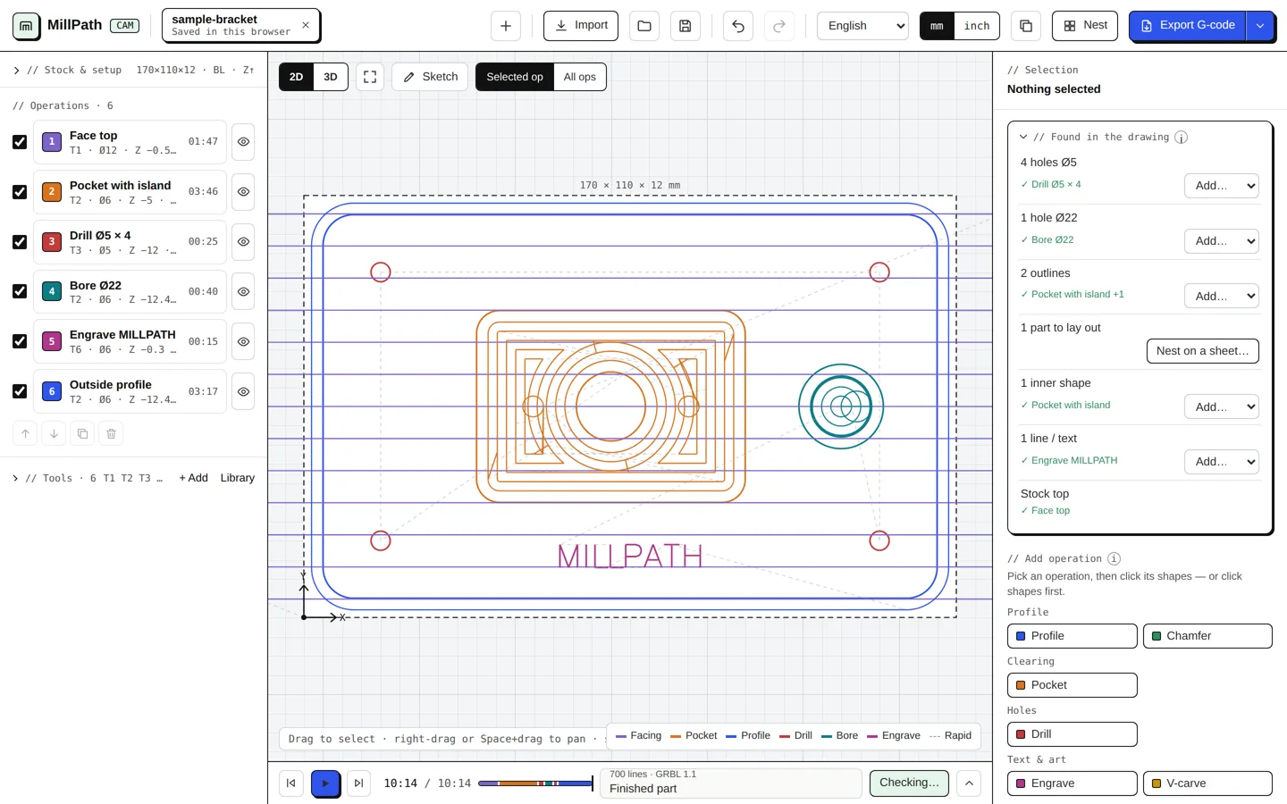 The MillPath screen with the sample bracket open.