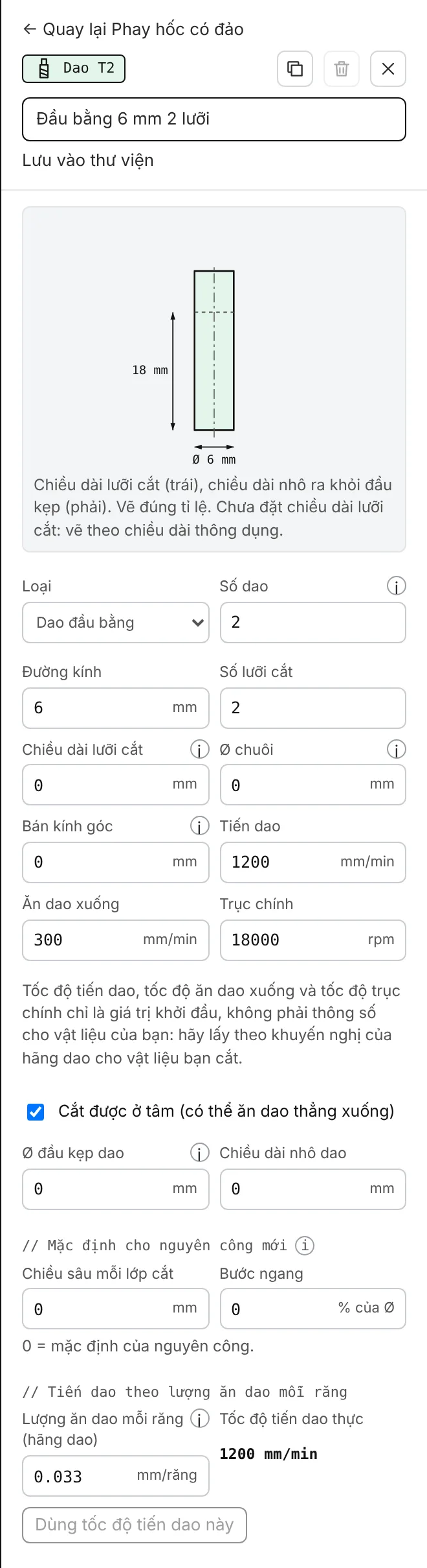 Trình sửa dao: tên, hình vẽ dao đúng tỉ lệ, loại, số dao, đường kính, số lưỡi cắt, các chiều dài, tiến dao, ăn dao xuống và trục chính.